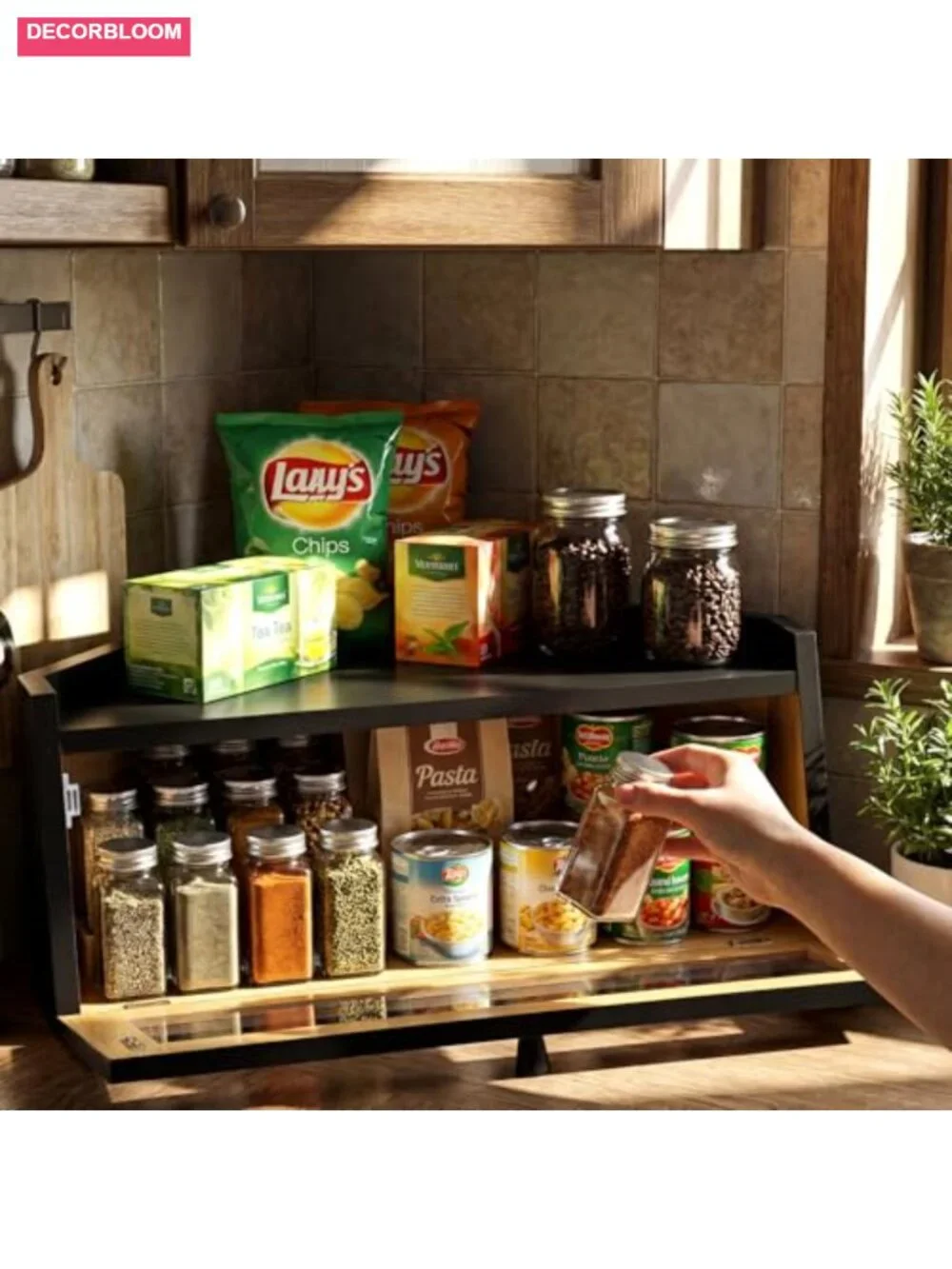 Corner Bread Box Wooden Farmhouse with Window Bread Storage